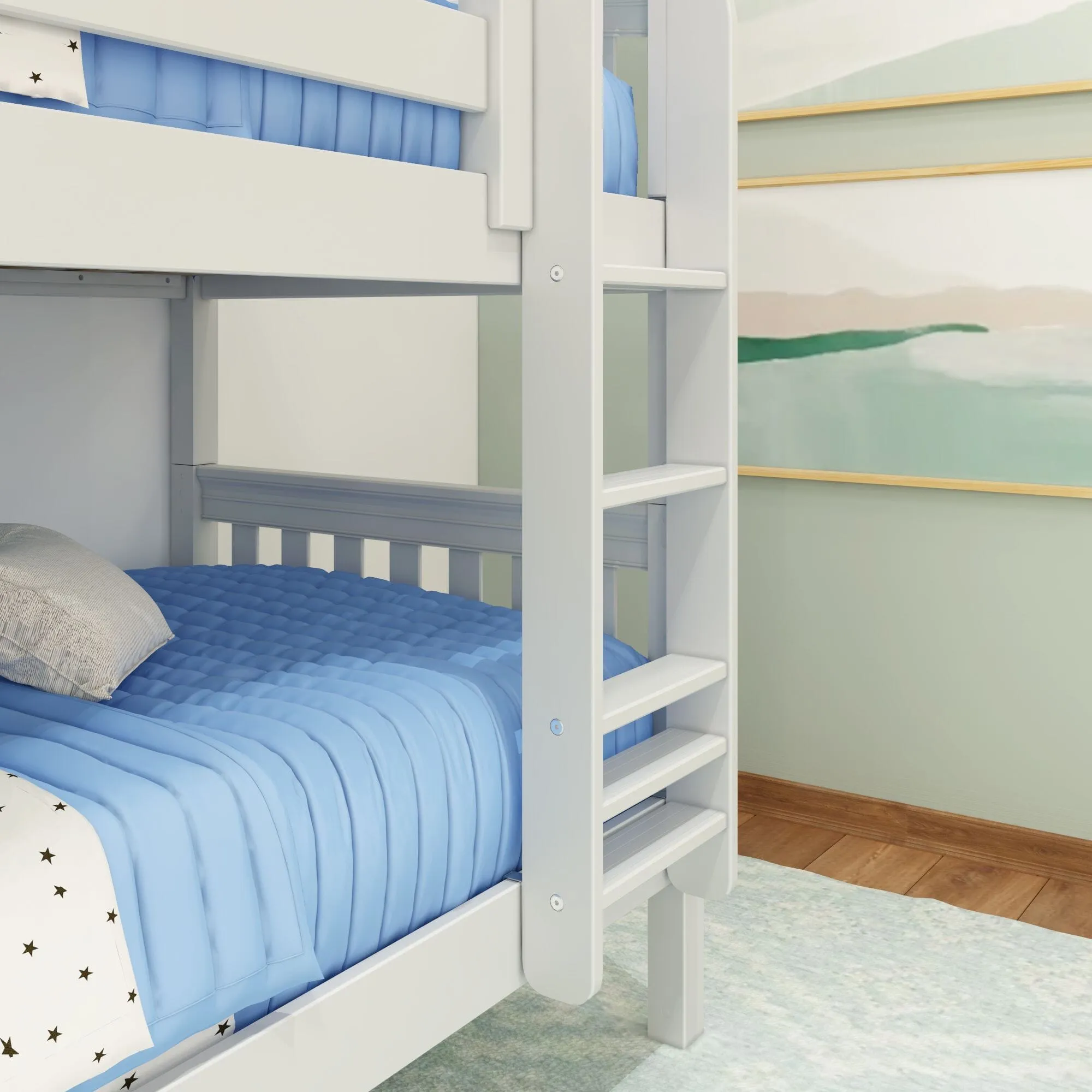 Twin XL Low Bunk Bed with Straight Ladder on Front