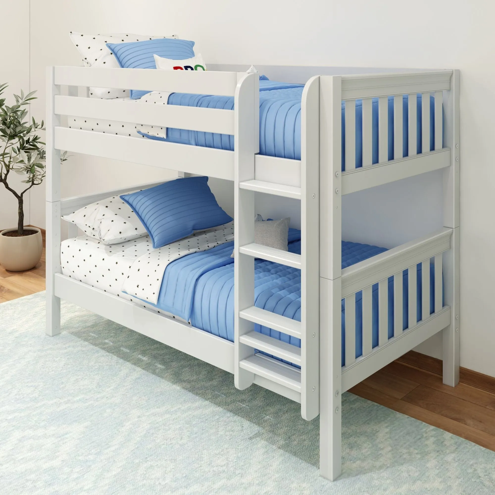 Twin XL Low Bunk Bed with Straight Ladder on Front