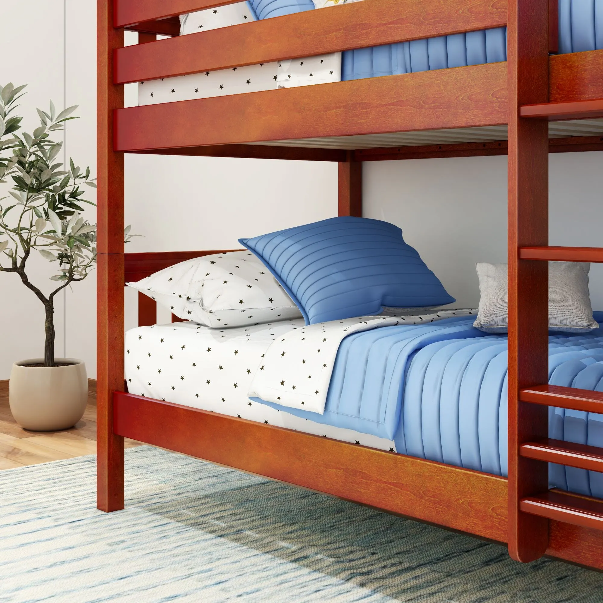 Twin XL Low Bunk Bed with Straight Ladder on Front