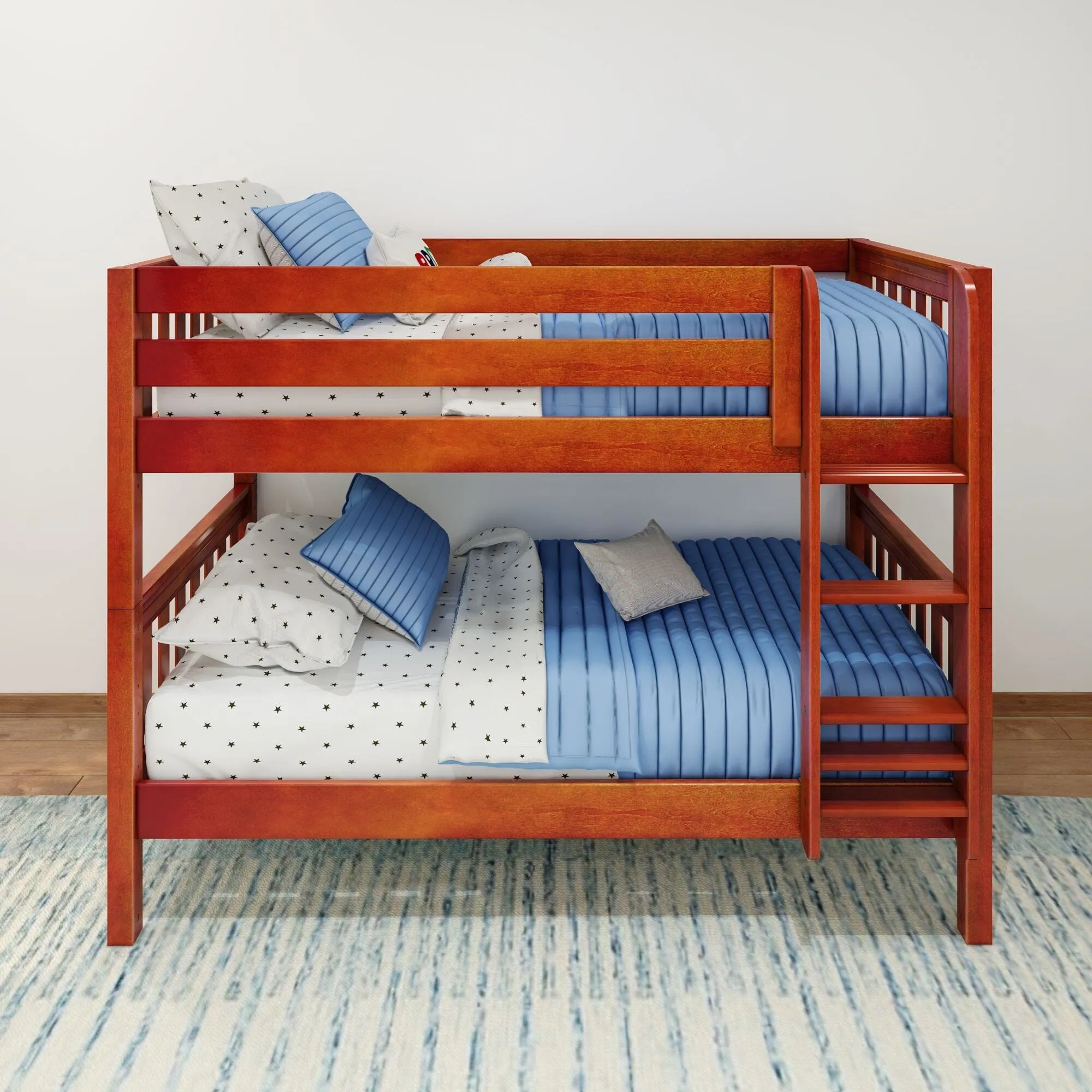 Twin XL Low Bunk Bed with Straight Ladder on Front
