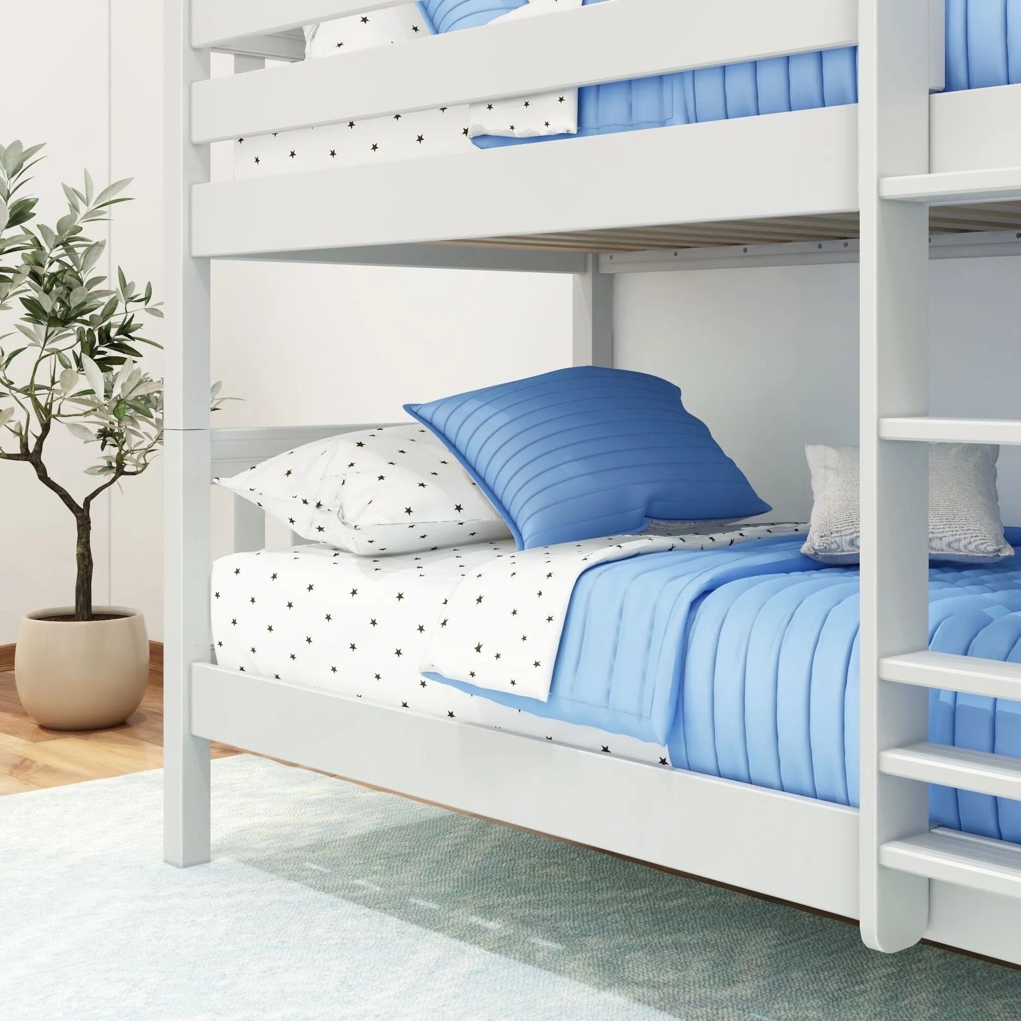 Twin XL Low Bunk Bed with Straight Ladder on Front