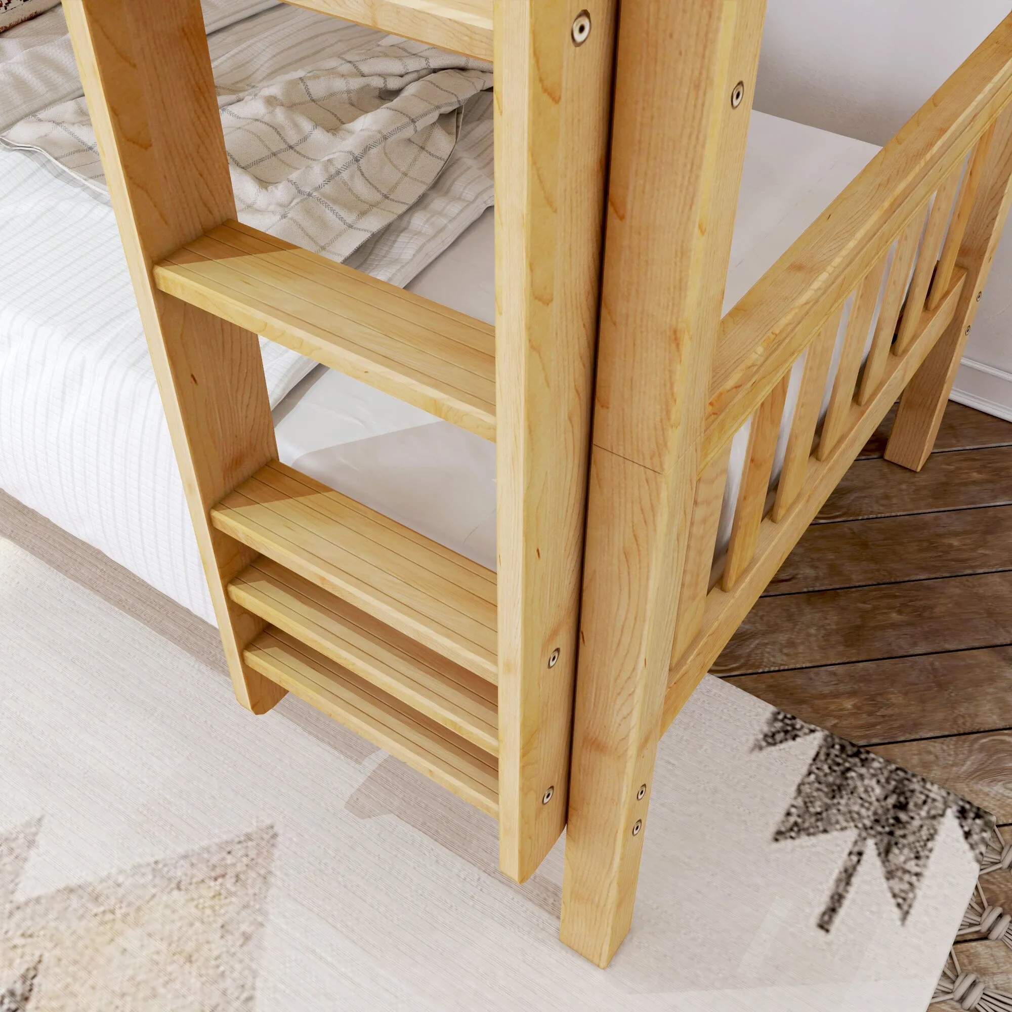 Twin XL Low Bunk Bed with Straight Ladder on Front