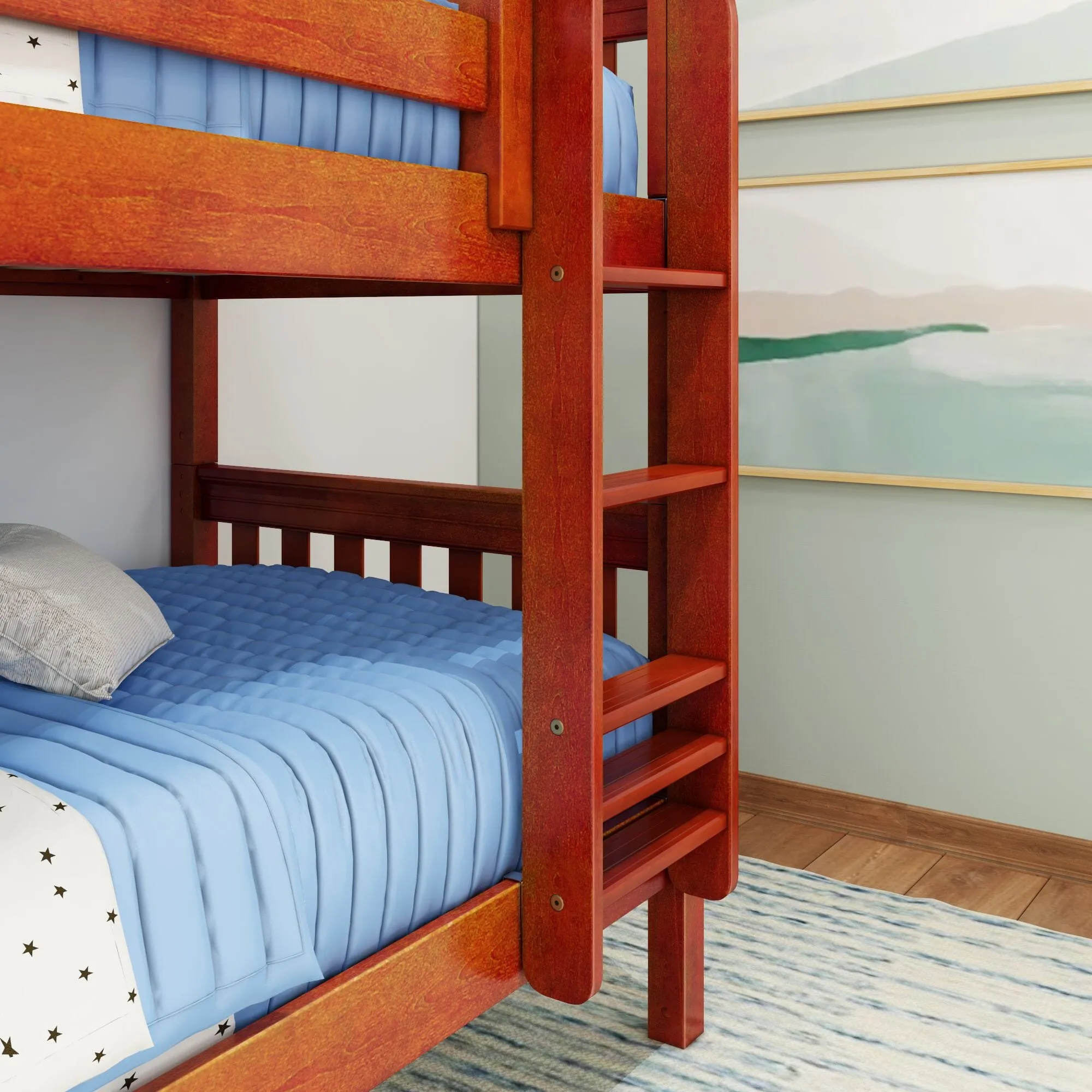 Twin XL Low Bunk Bed with Straight Ladder on Front