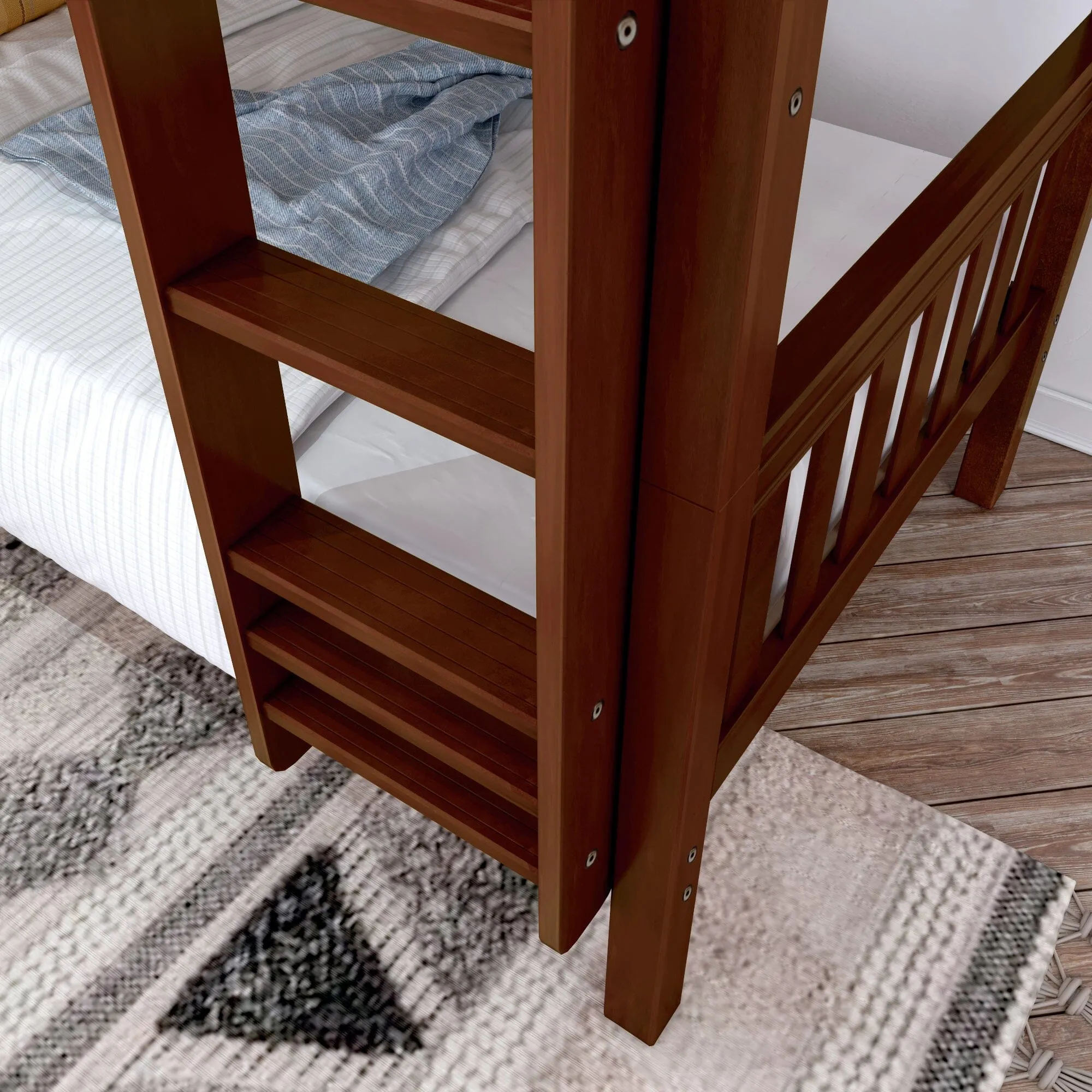 Twin XL Low Bunk Bed with Straight Ladder on Front
