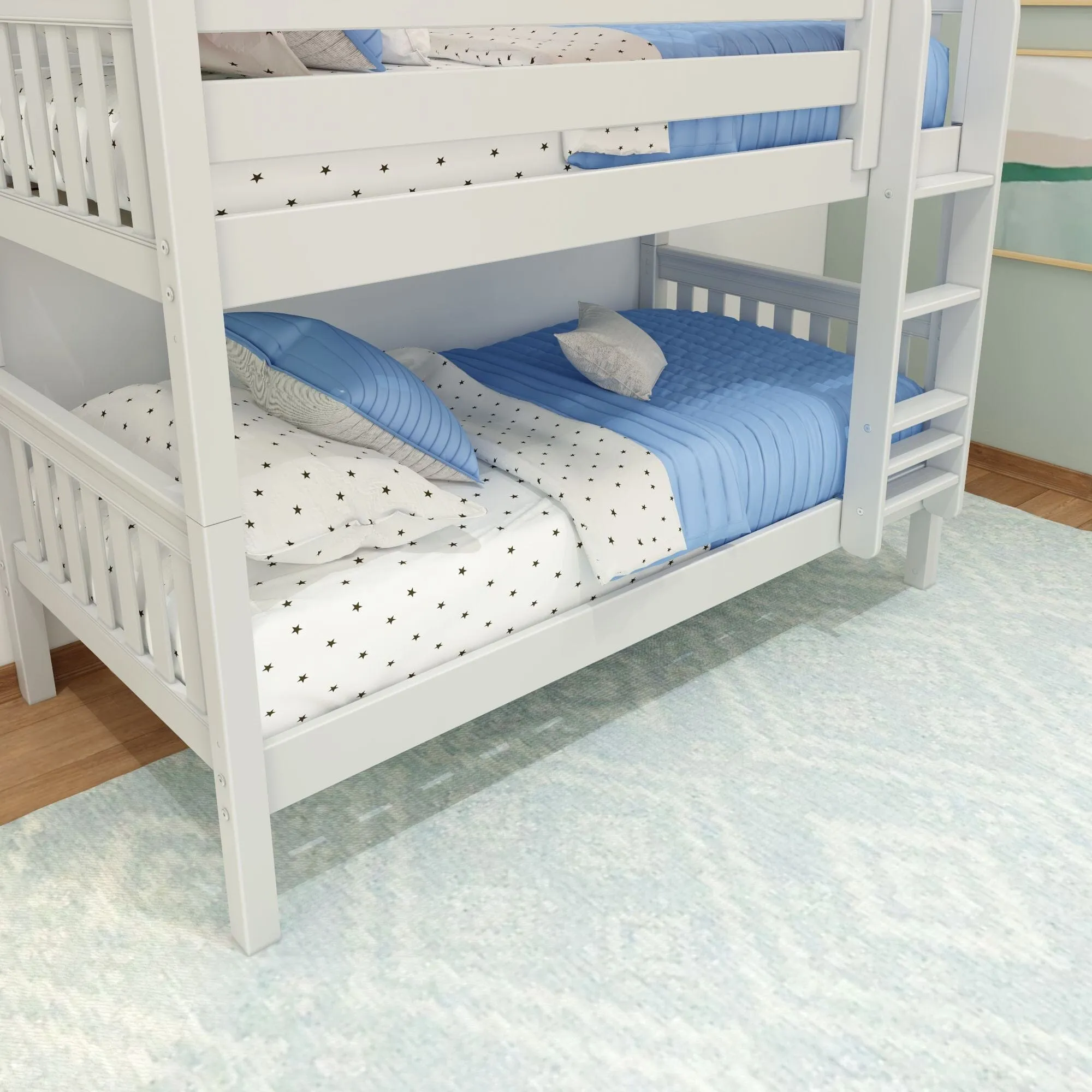 Twin XL Low Bunk Bed with Straight Ladder on Front