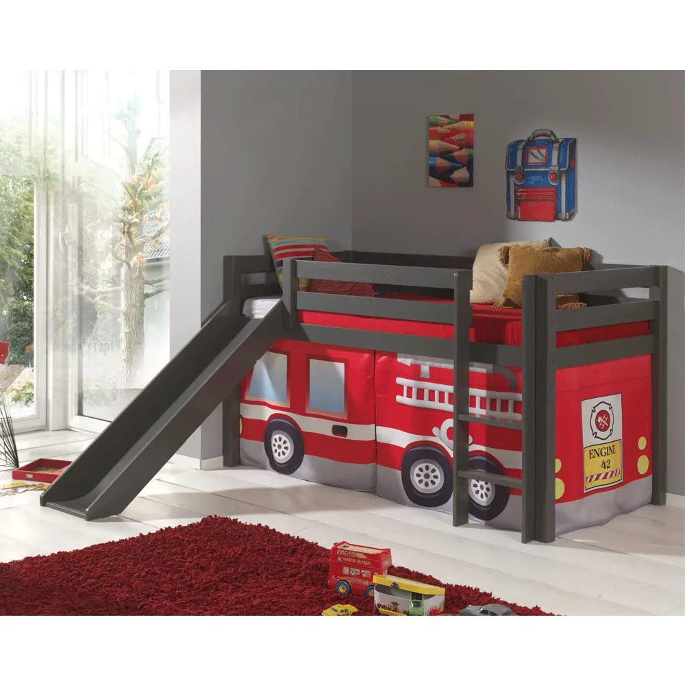 Vipack Pino Mid Sleeper with Slide in Grey with Curtain Options