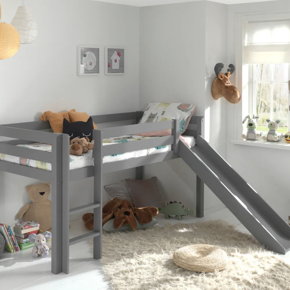 Vipack Pino Mid Sleeper with Slide in Grey with Curtain Options