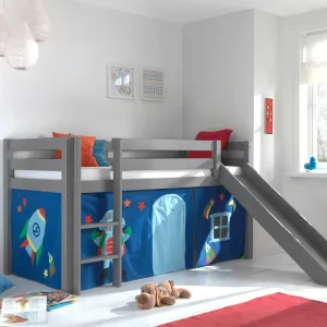 Vipack Pino Mid Sleeper with Slide in Grey with Curtain Options