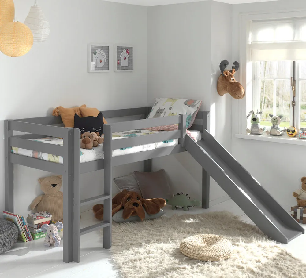 Vipack Pino Mid Sleeper with Slide in Grey with Curtain Options