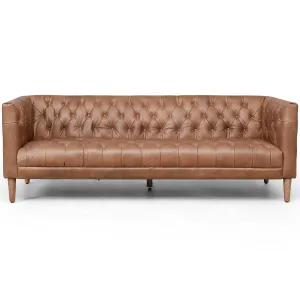 William 75" Leather Sofa, Natural Washed Chocolate