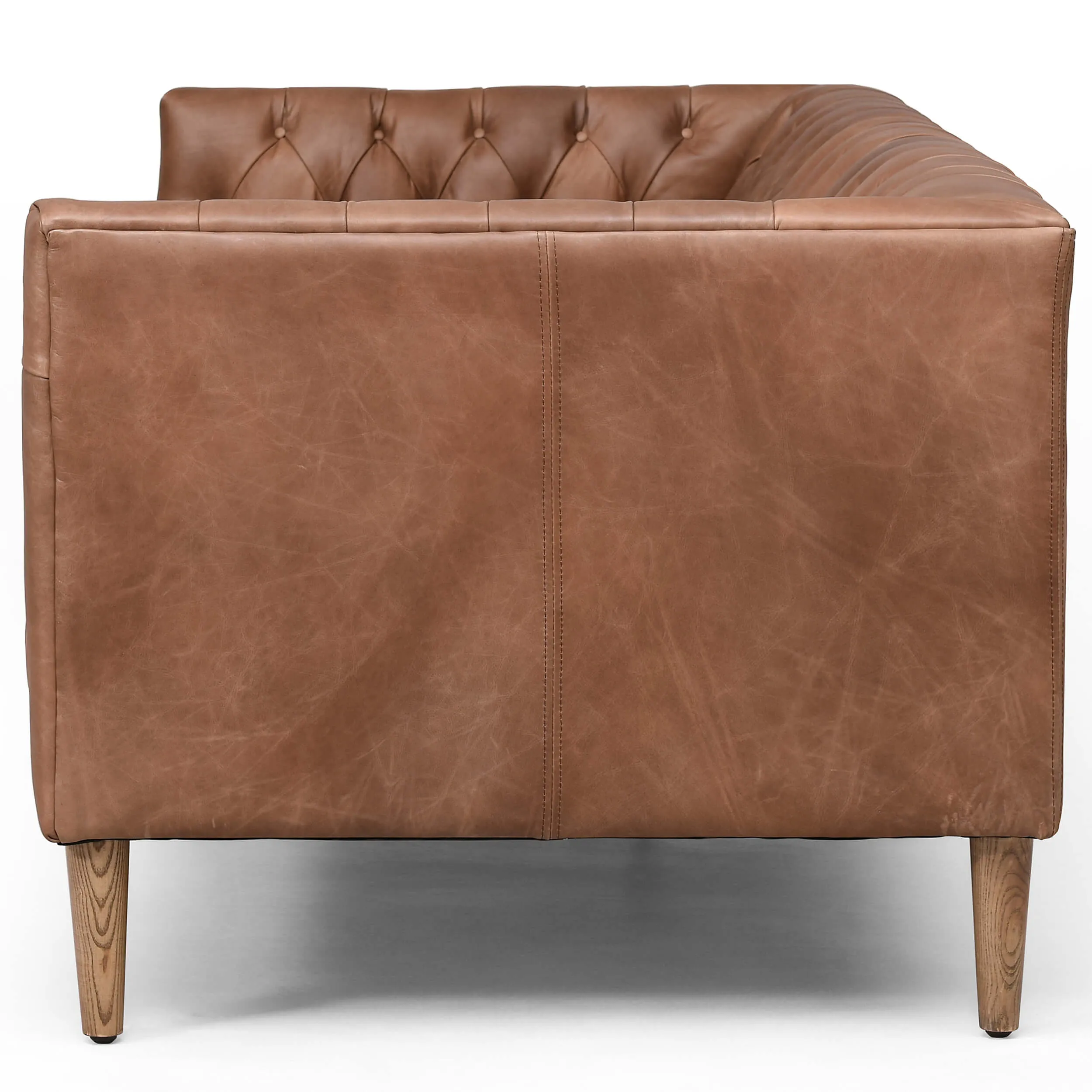 William 75" Leather Sofa, Natural Washed Chocolate