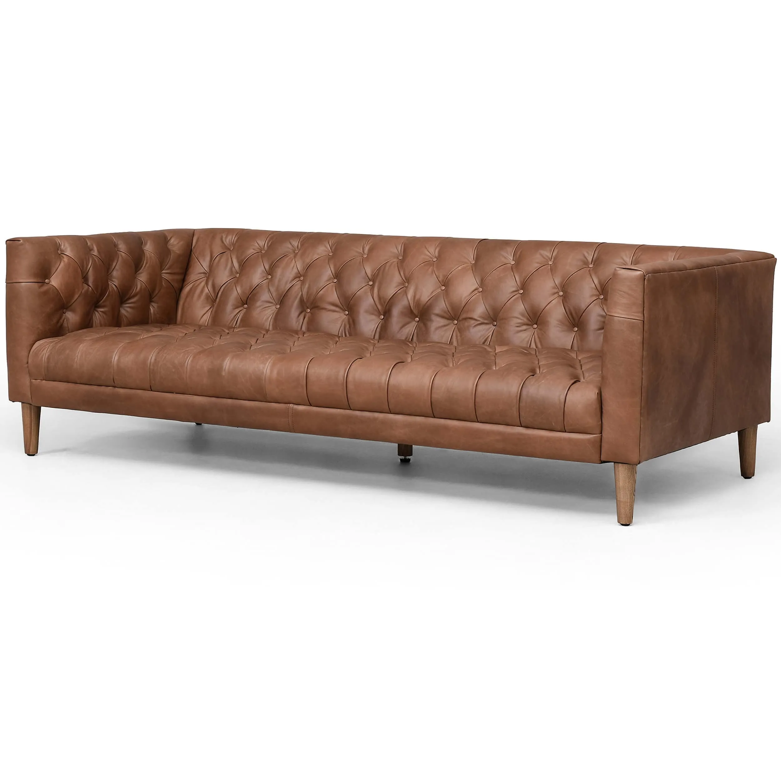 William 75" Leather Sofa, Natural Washed Chocolate