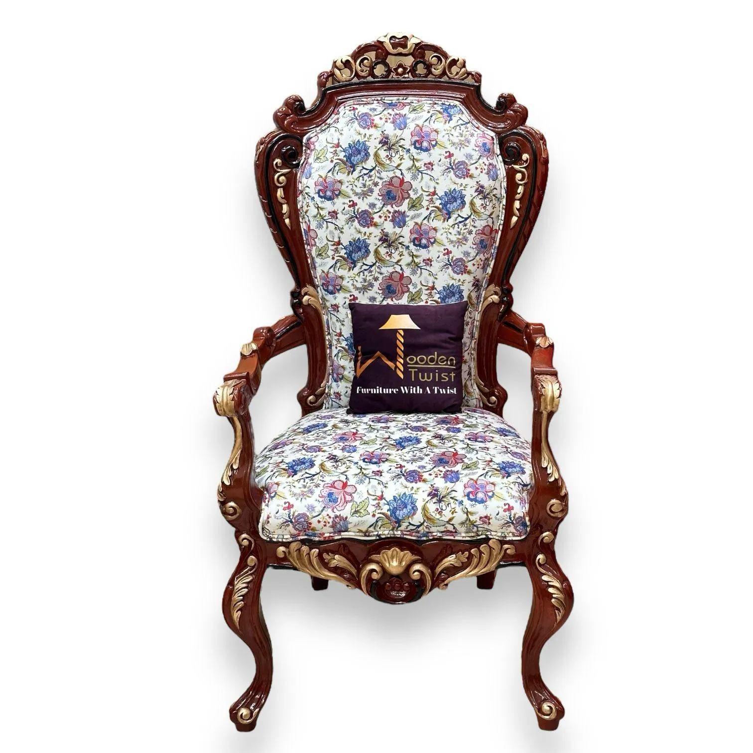 Wooden Twist Deluxe Teak Wood Living Room Chair ( Golden Leaf )