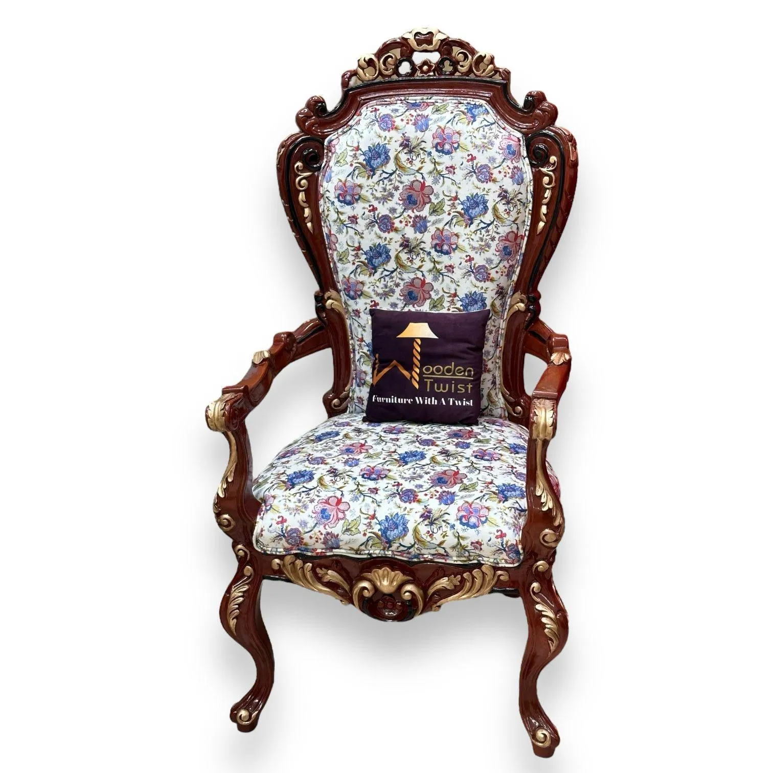 Wooden Twist Deluxe Teak Wood Living Room Chair ( Golden Leaf )