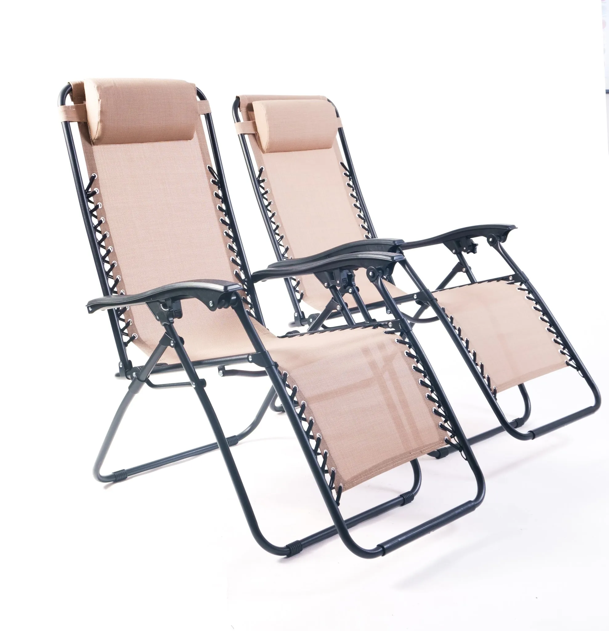 Zero Gravity Reclining Sun Loungers Weatherproof Beige Set of 2