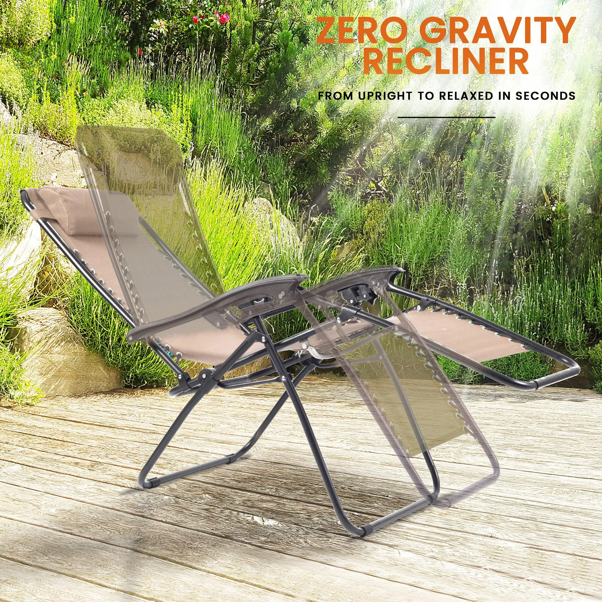 Zero Gravity Reclining Sun Loungers Weatherproof Beige Set of 2