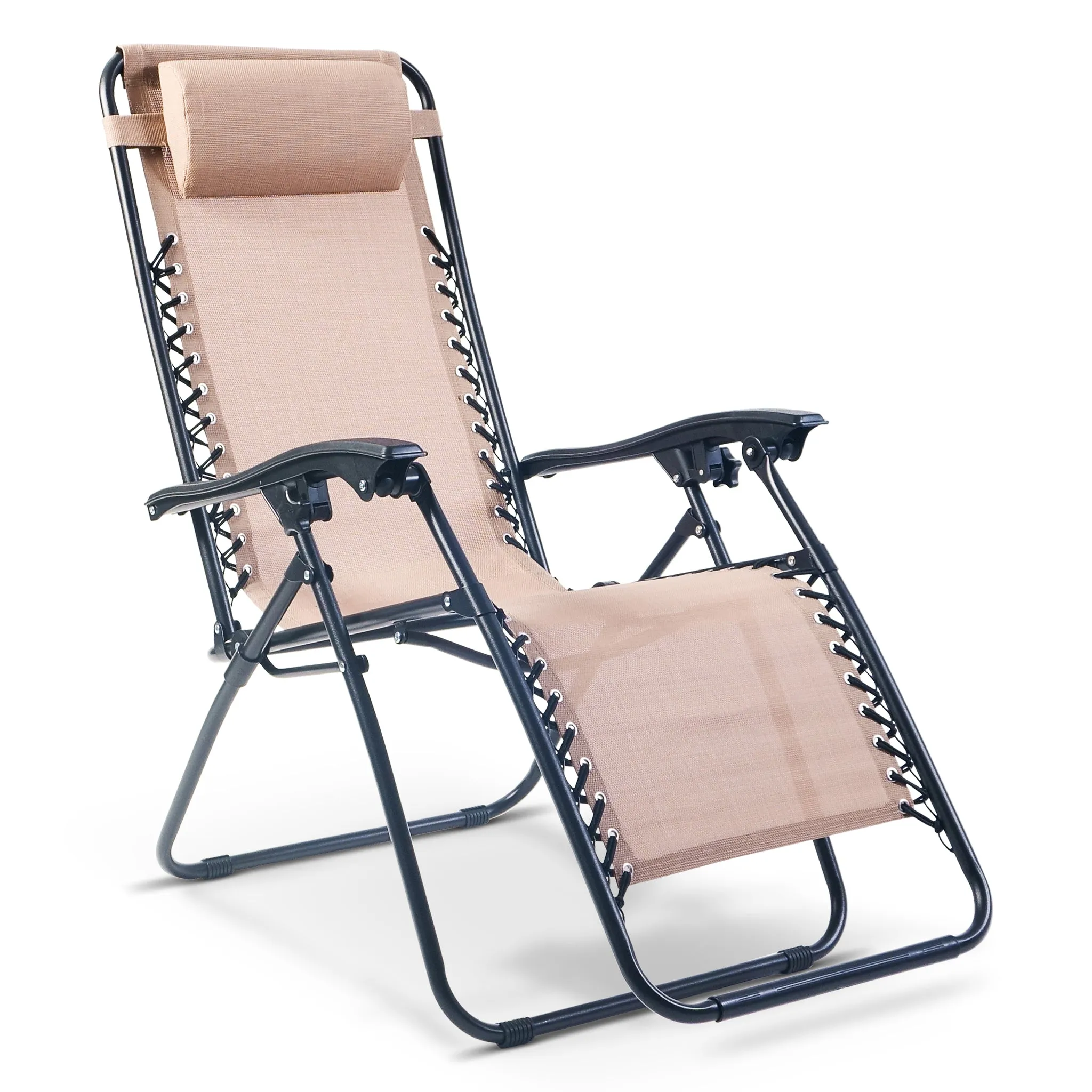 Zero Gravity Reclining Sun Loungers Weatherproof Beige Set of 2